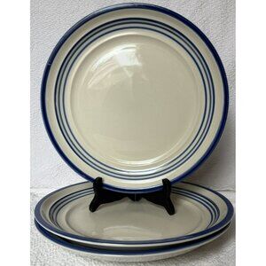 Gibson Everyday China 10 Inch Dinner Plates 4 Blue Stripes Stoneware Set of 4